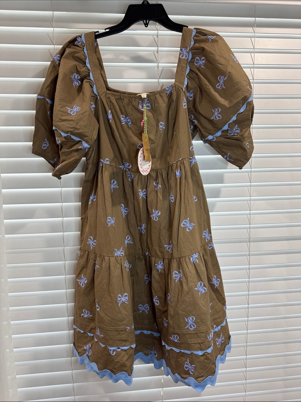 Umgee Brown Dress with Light Blue Bow Accents